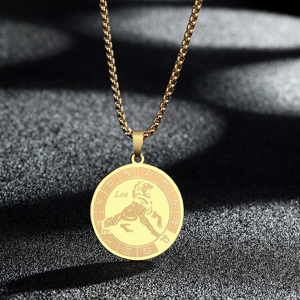 Stainless Steel Constellation Pendant Necklace Gold Medal Necklace - FASHIONKULTUR