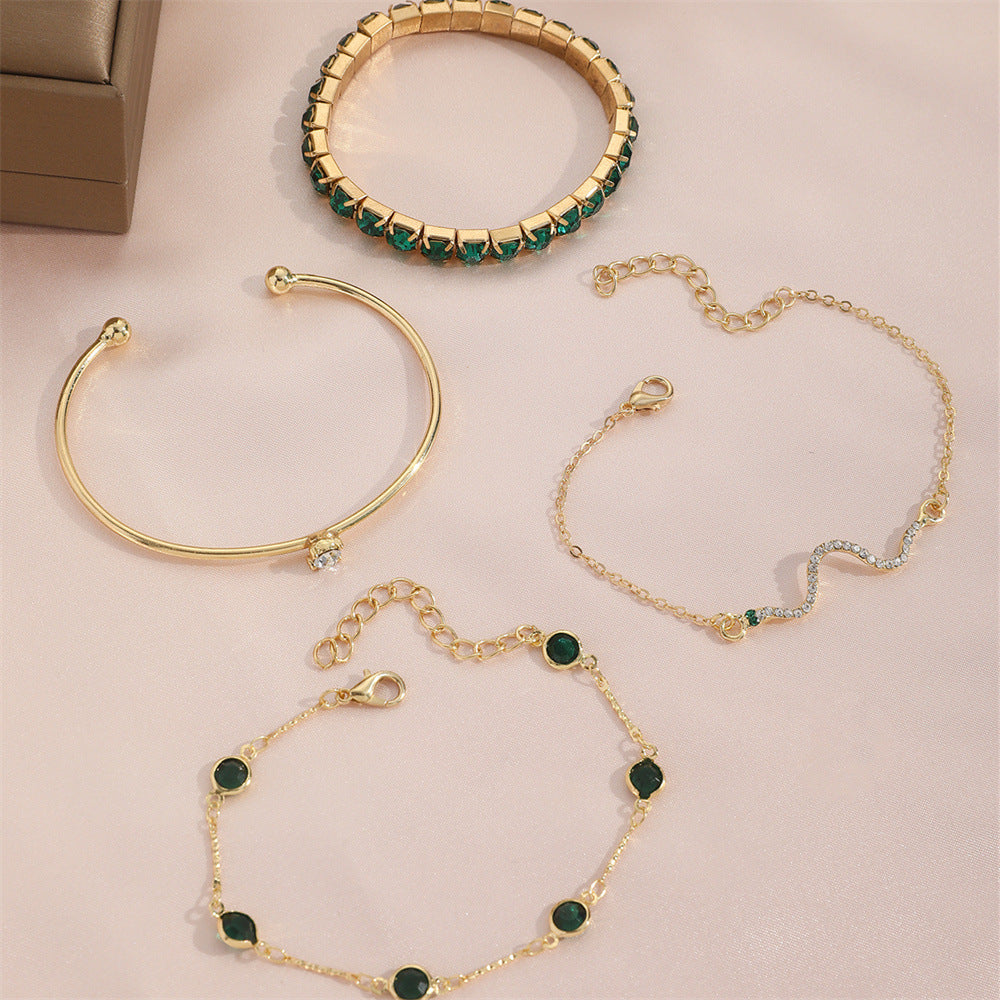 Fashion Green Grandmother Diamond Stretch Bracelet Women's 4-piece Set - FASHIONKULTUR