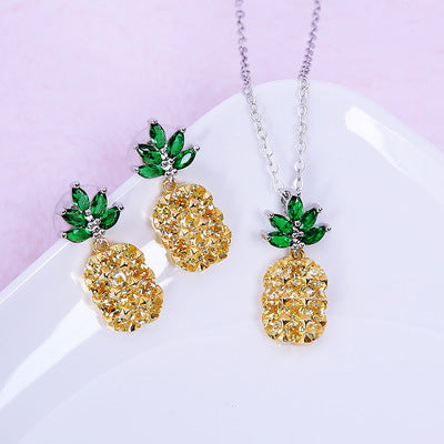 Crystal Pineapple Earrings Necklace Set Coconut Tree Earrings - FASHIONKULTUR
