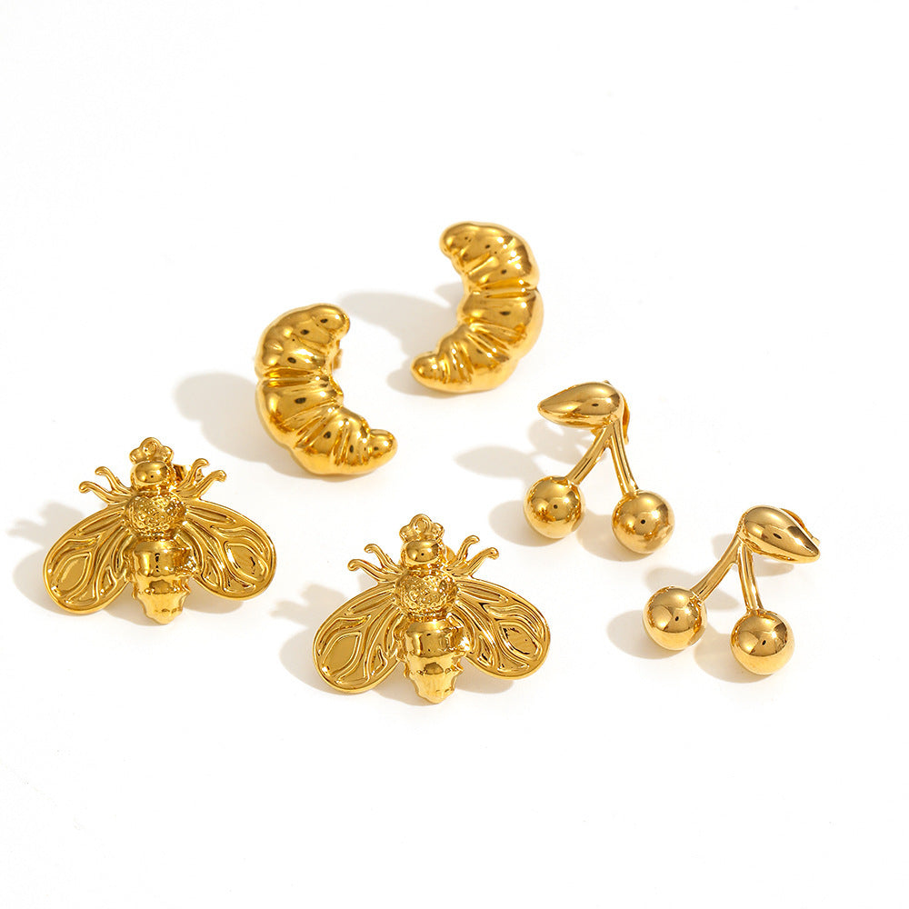 Little Bee Ear Studs Titanium Steel No Fading Niche - FASHIONKULTUR