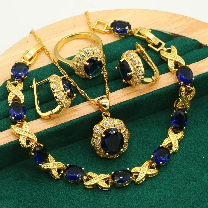 Women's Fashion Simple Full Rhinestone Zircon Jewelry Set - FASHIONKULTUR