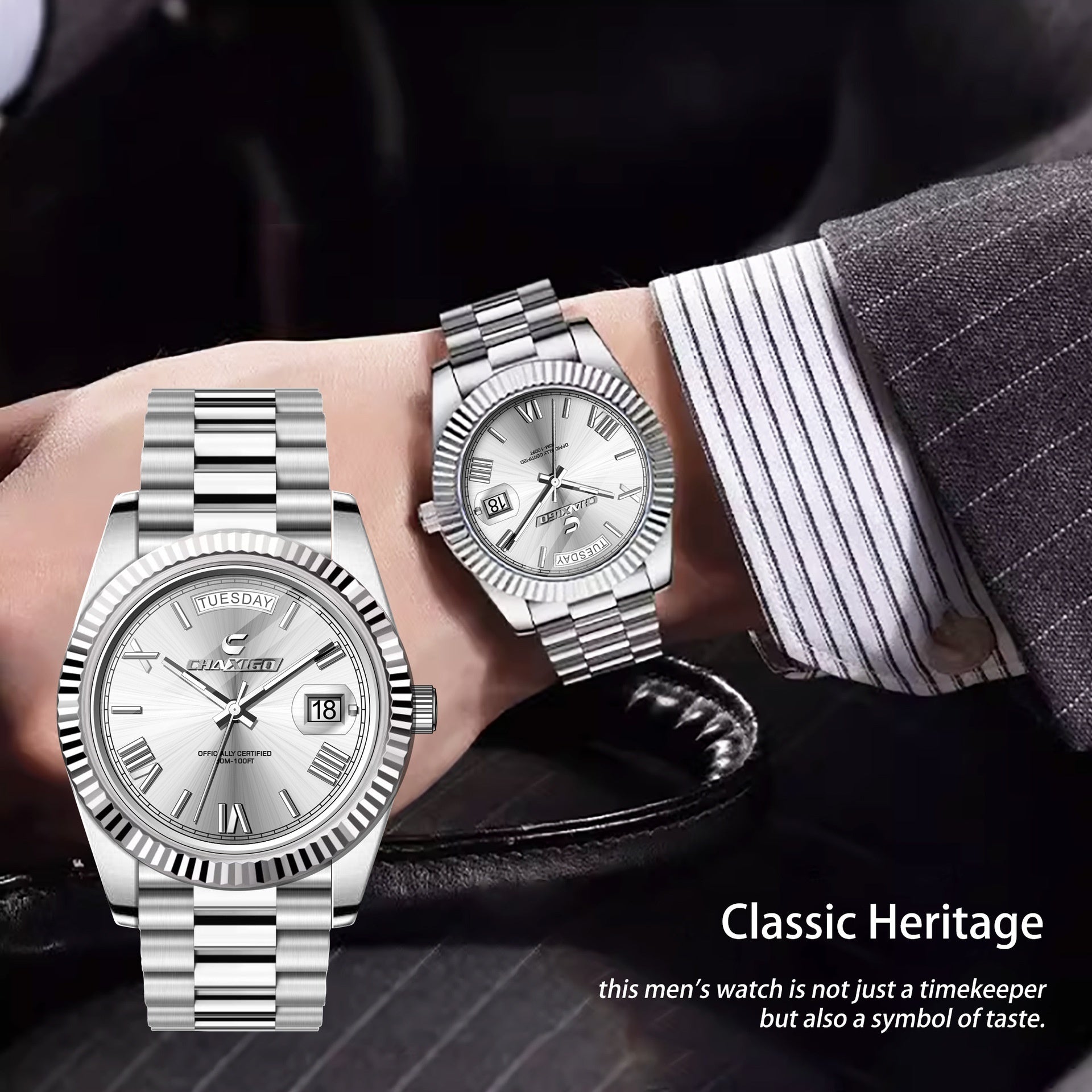 Fashion Men's Watch Steel Band Large Dial Quartz Wrist Watch - FASHIONKULTUR