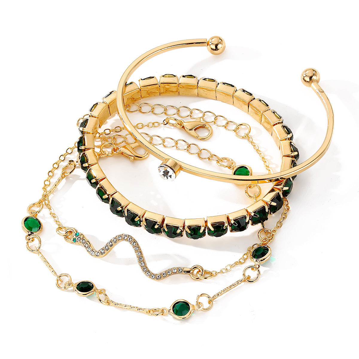 Fashion Green Grandmother Diamond Stretch Bracelet Women's 4-piece Set - FASHIONKULTUR