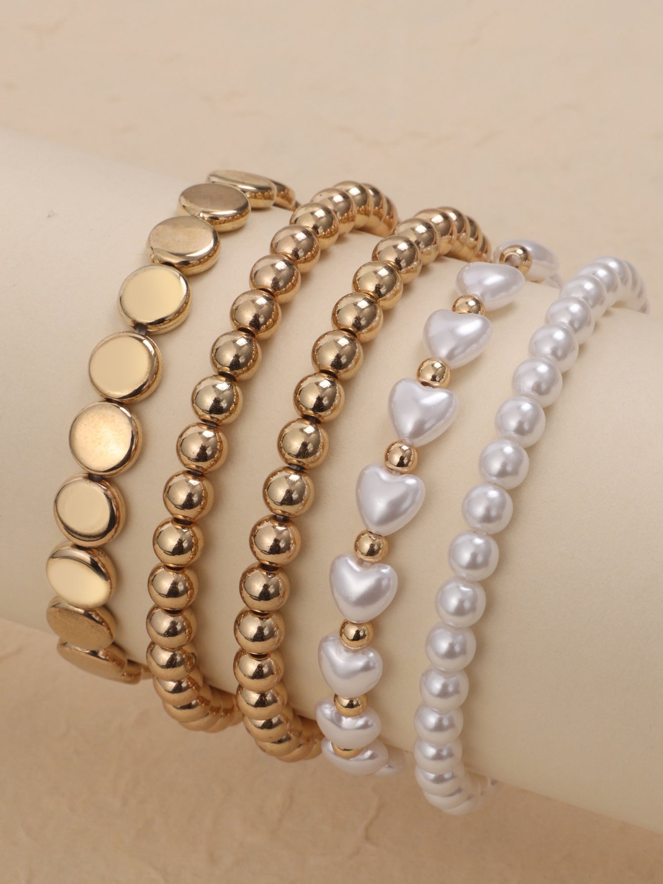 Minimalist And Niche Design Pearl Bracelet Set, Personalized And Trendy CCB Bead Multi-layer Bracelet Accessory - FASHIONKULTUR