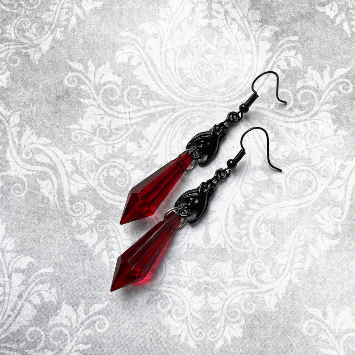 Red And Black Gemstone Pendant Earrings Fashion And Exquisite - FASHIONKULTUR