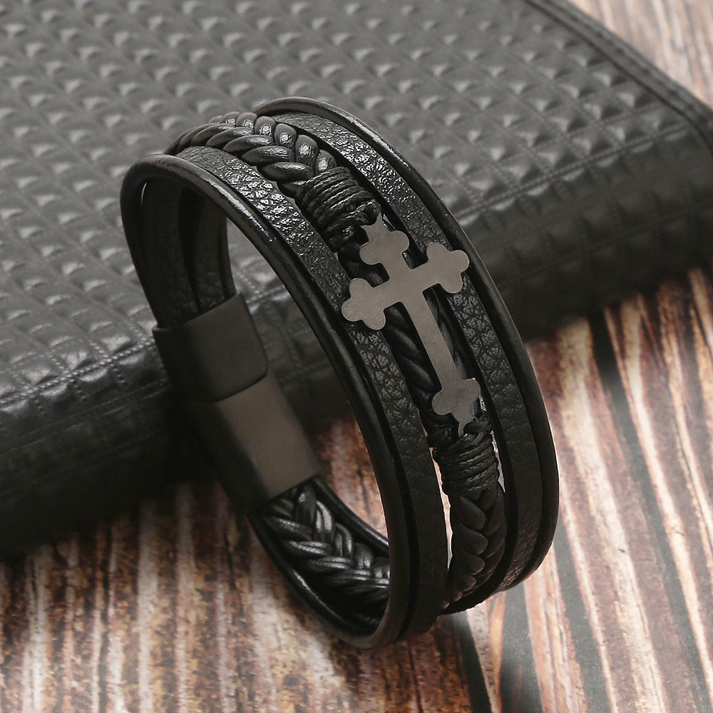 Personalized Multi-layer Woven Leather Men's Bracelet - FASHIONKULTUR
