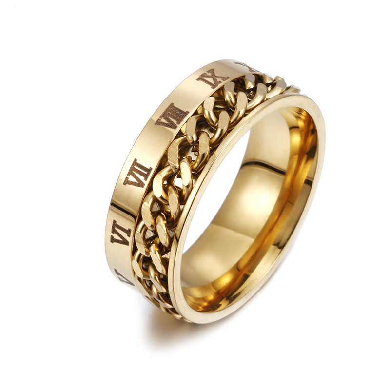 Roman Letter Chain Rings Men Digital Titanium Steel Ring - FASHIONKULTUR