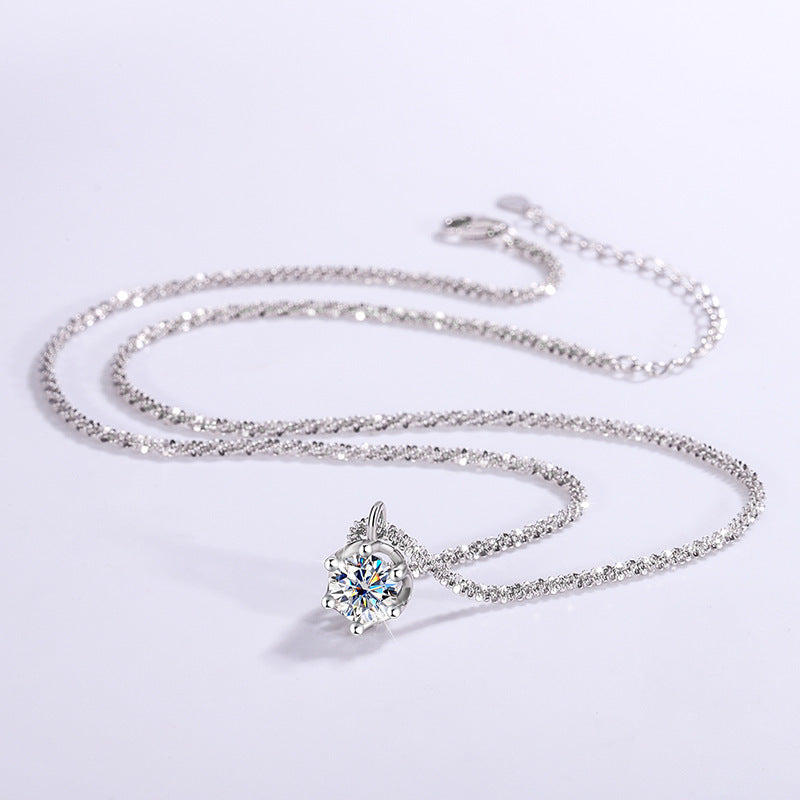 Sterling Silver S925 Simple Moissanite Pendant Valentine's Day Light Luxury Sparkling Necklace - FASHIONKULTUR