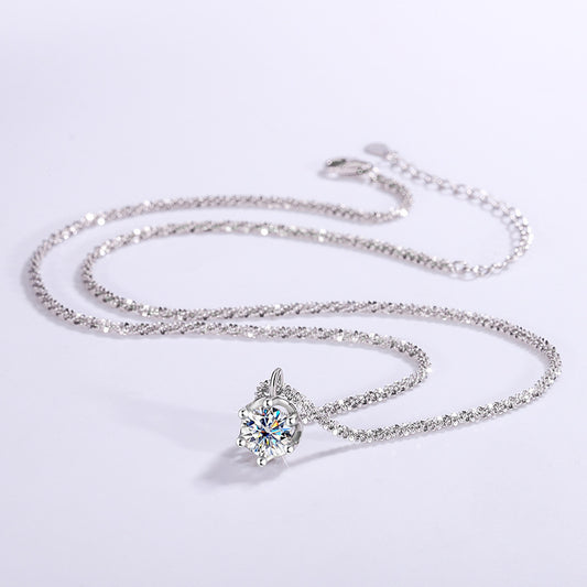 Sterling Silver S925 Simple Moissanite Pendant Valentine's Day Light Luxury Sparkling Necklace - FASHIONKULTUR