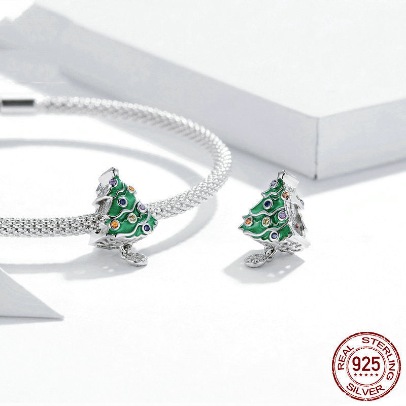 Colorful Christmas Tree Beaded Bracelet Pendant In Sterling Silver - FASHIONKULTUR