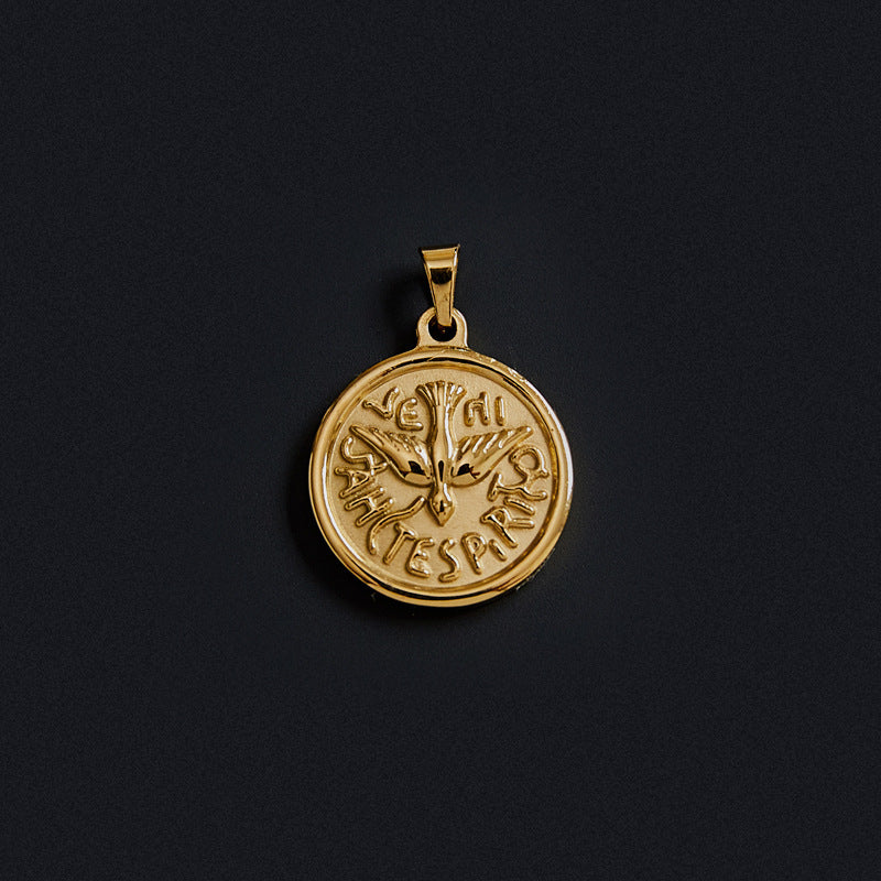 Portrait Coin Cross Peach Heart Angel Retro Pendant - FASHIONKULTUR