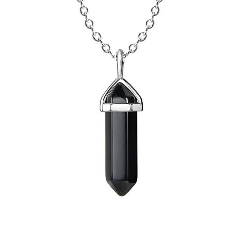 Natural Stone Amethyst Necklace Hexagon Prism Bullet Pendant Moonstone Wire Winding Pendant - FASHIONKULTUR