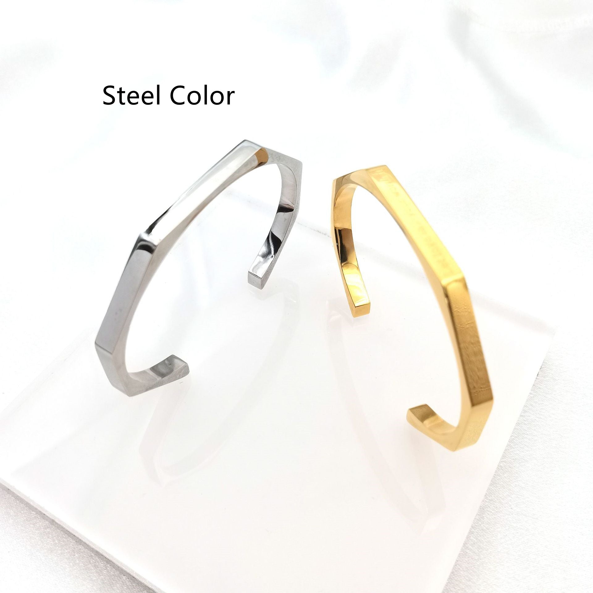 Diamond Hexagonal Smooth Opening Bracelet - FASHIONKULTUR