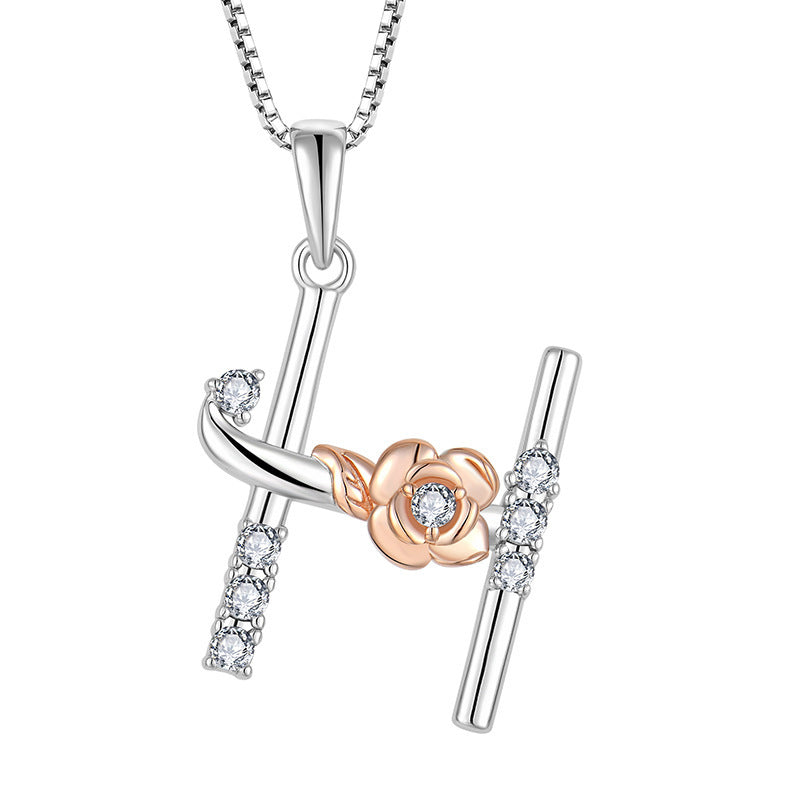 925 Sterling Silver Necklace Jewellery Female Collarbone Chain Hundred With English 26 Letters Zircon Pendant - FASHIONKULTUR