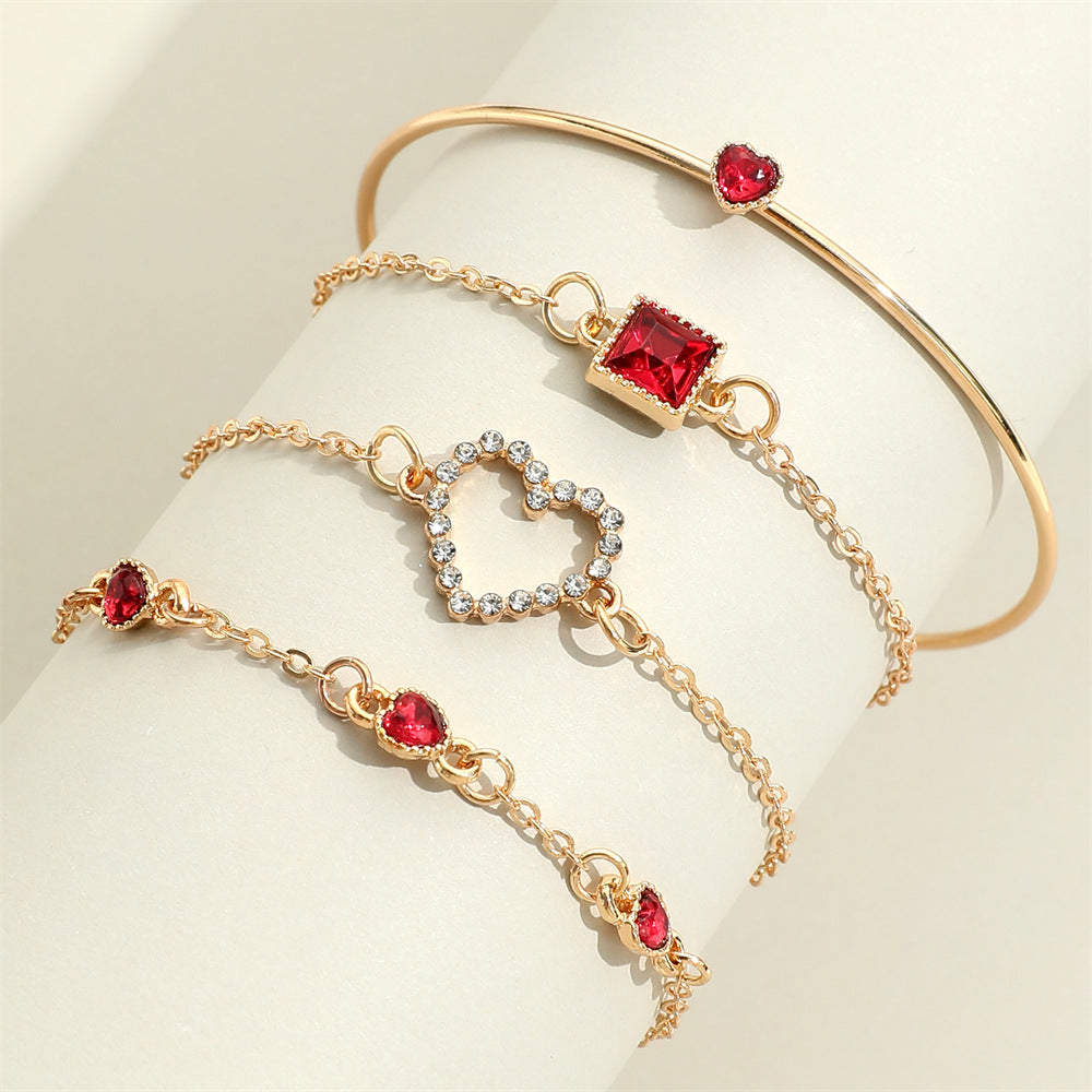 Light Luxury Square Gem Bracelet Female Fully Jeweled Loving Heart Peach Heart - FASHIONKULTUR