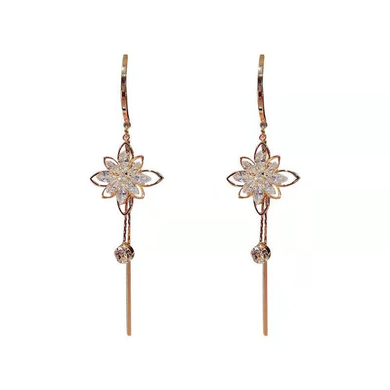 Stylish Flower Earrings Women's Tassel Imitation Crystal - FASHIONKULTUR