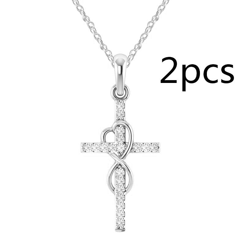 Alloy Pendant With Diamond And Eight-character Cross Necklace - FASHIONKULTUR