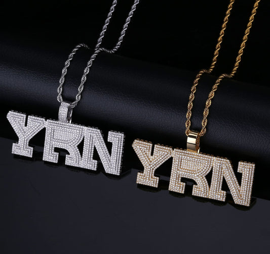 YRN Letter Men Fashion Brands Pendant Zircon Necklace Ornament - FASHIONKULTUR