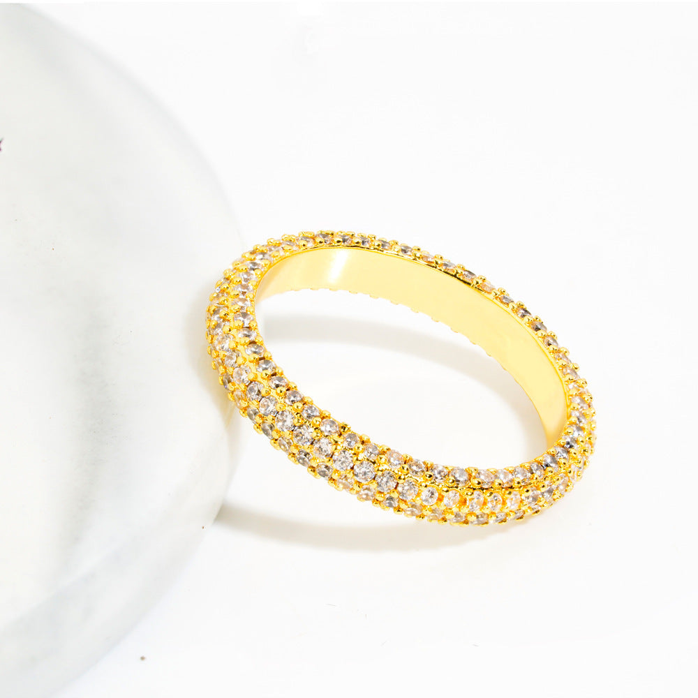 Ins Style Silver Jewelry Full Diamond Single Row Ring Women - FASHIONKULTUR