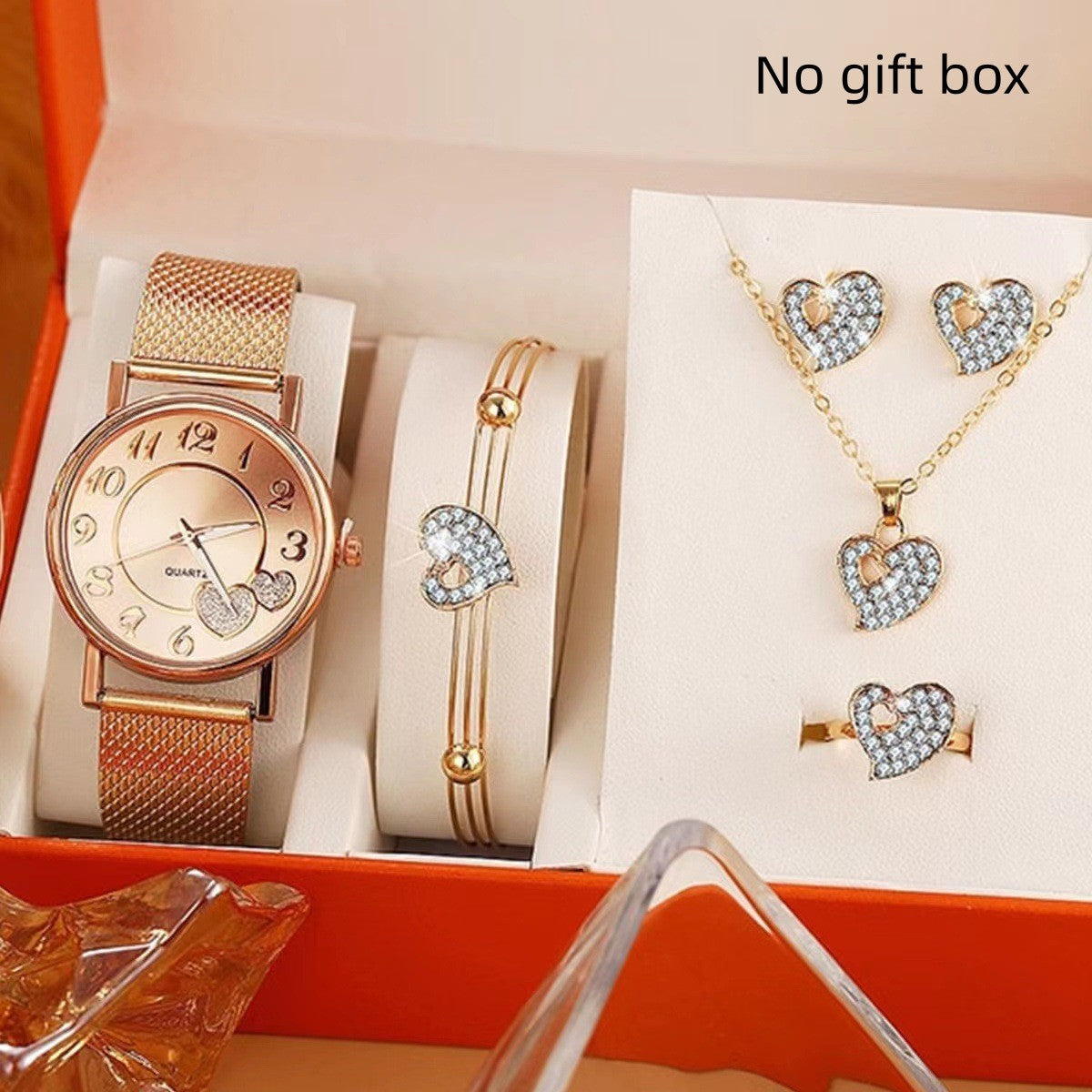 Love Plastic Mesh Bag Peach Heart Jewelry Set Women's Five-piece Set - FASHIONKULTUR