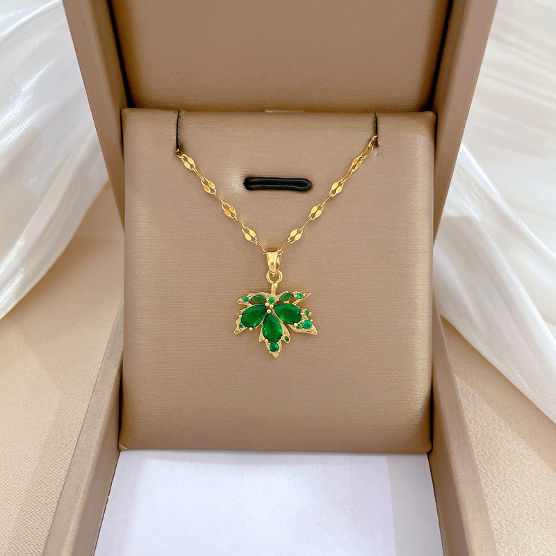 Red Maple Leaf Light Luxury Bone Chain Titanium Steel Necklace - FASHIONKULTUR