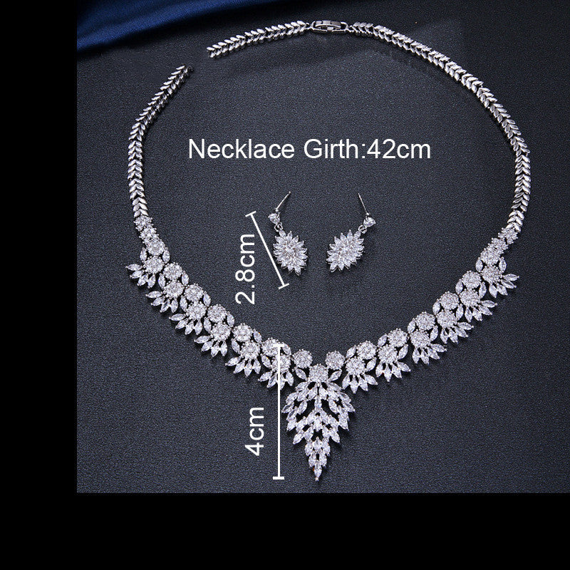 Jewelry Leaf Two Piece Bridal Zircon Set - FASHIONKULTUR