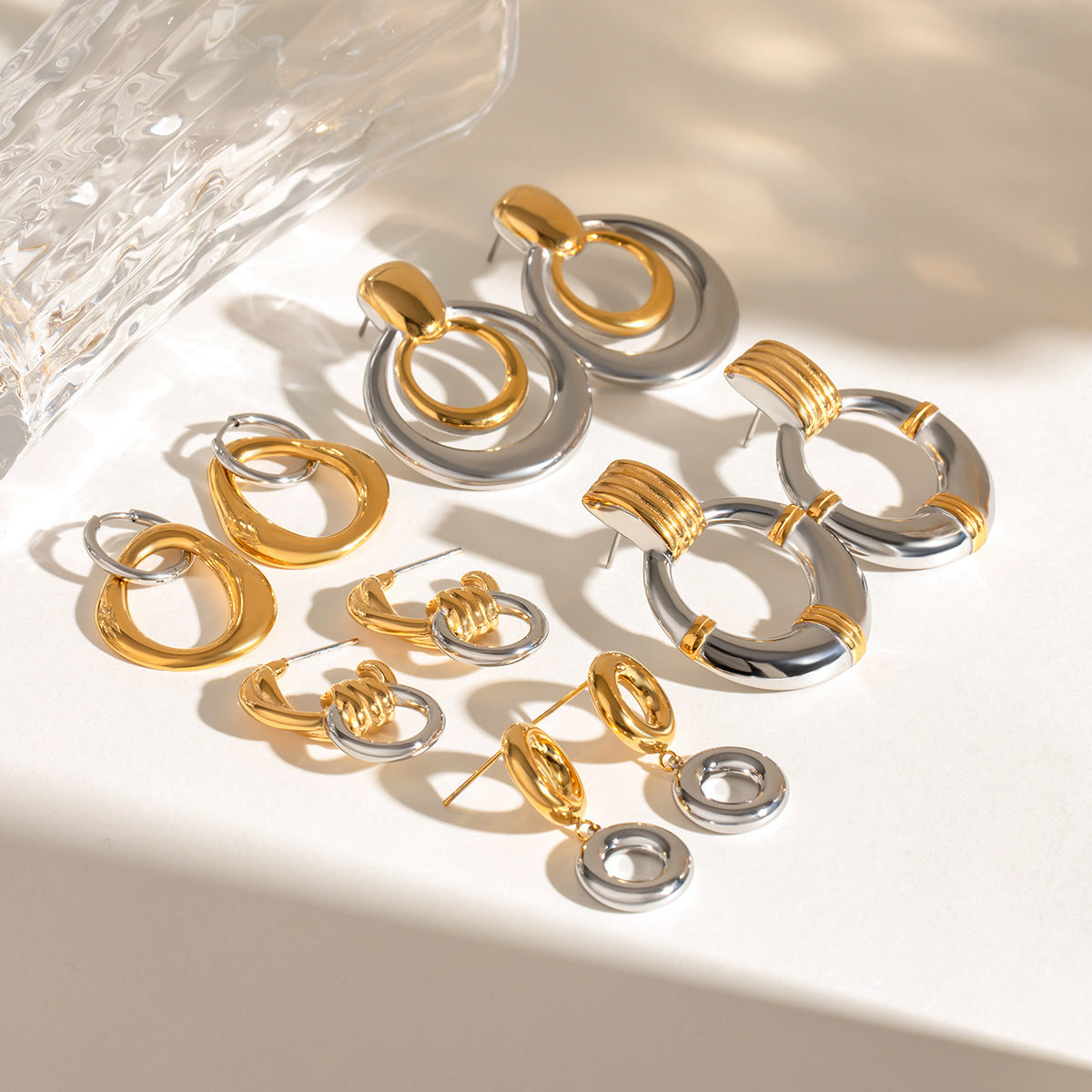 Stainless Steel Gold And Silver Color Matching Hollow Out Pendant Earrings - FASHIONKULTUR