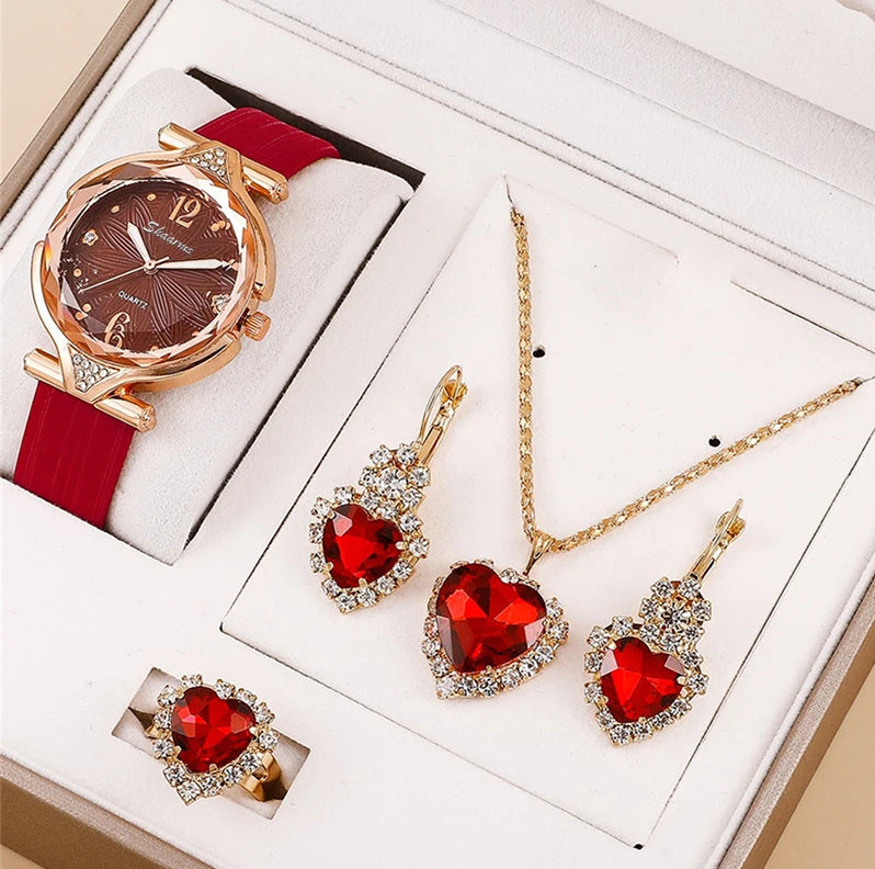6pcs Set Ladies New Belt Quartz Watch Diamond Jewelry Suit - FASHIONKULTUR