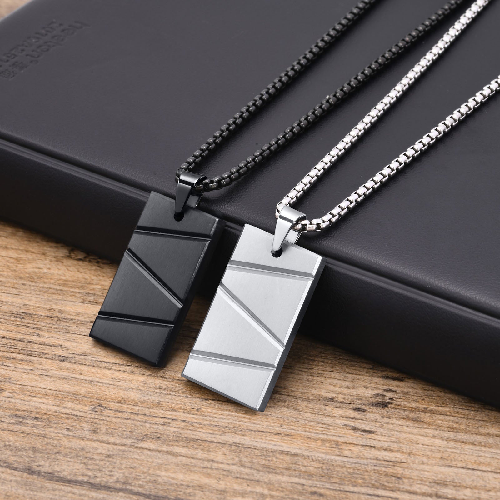 Titanium Steel Geometric Stainless Steel Pendant Necklace Rectangular Boys Can Carve Writing Tag - FASHIONKULTUR