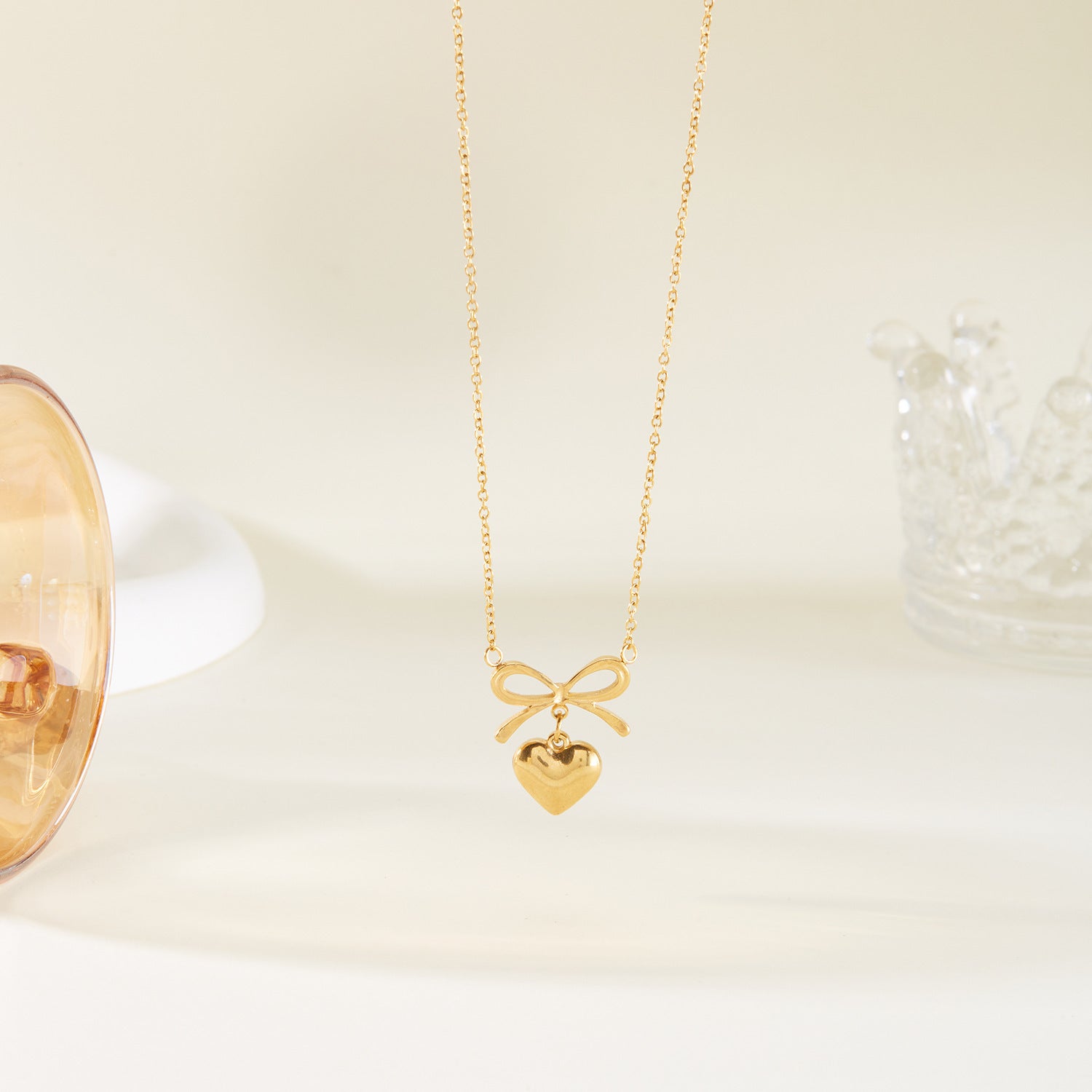 Stainless Steel New Fashion Fine Waterproof Jewelry Love Heart Bowknot Shape Charm Chain Choker Necklaces Pendant For Women Fashion Jewelry - FASHIONKULTUR