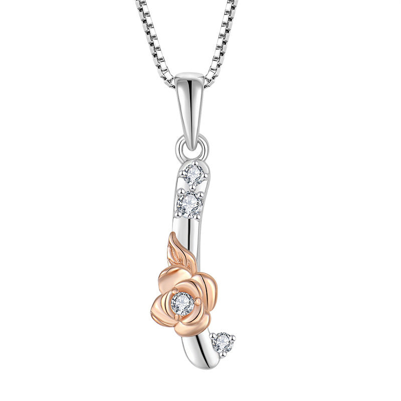 925 Sterling Silver Necklace Jewellery Female Collarbone Chain Hundred With English 26 Letters Zircon Pendant - FASHIONKULTUR