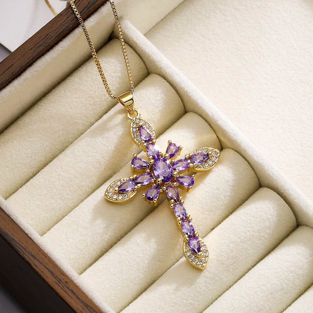 European And American Exquisite Copper Plating 18K Gold Zircon Geometric Pendant Necklace - FASHIONKULTUR