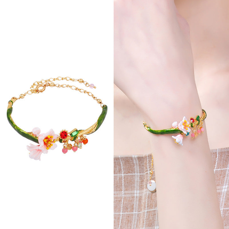 French forest hand-painted enamel glaze flower bracelet personality temperament adjustable bracelet hand jewelry lady - FASHIONKULTUR