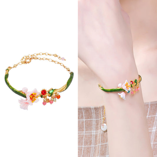 French forest hand-painted enamel glaze flower bracelet personality temperament adjustable bracelet hand jewelry lady - FASHIONKULTUR