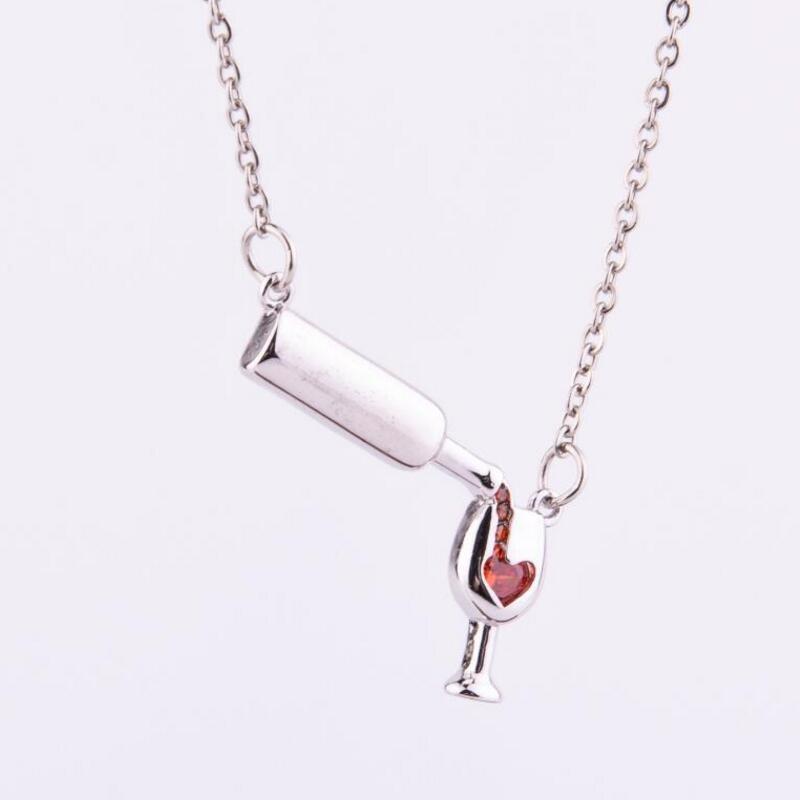 Wine Bottle Cup Pendant Necklace For Women Girls Wine Glass Necklace Love Cheers Chain Necklace Red Enamel Heart Necklace Christmas Birthday Jewelry Gifts For Wine Lovers - FASHIONKULTUR