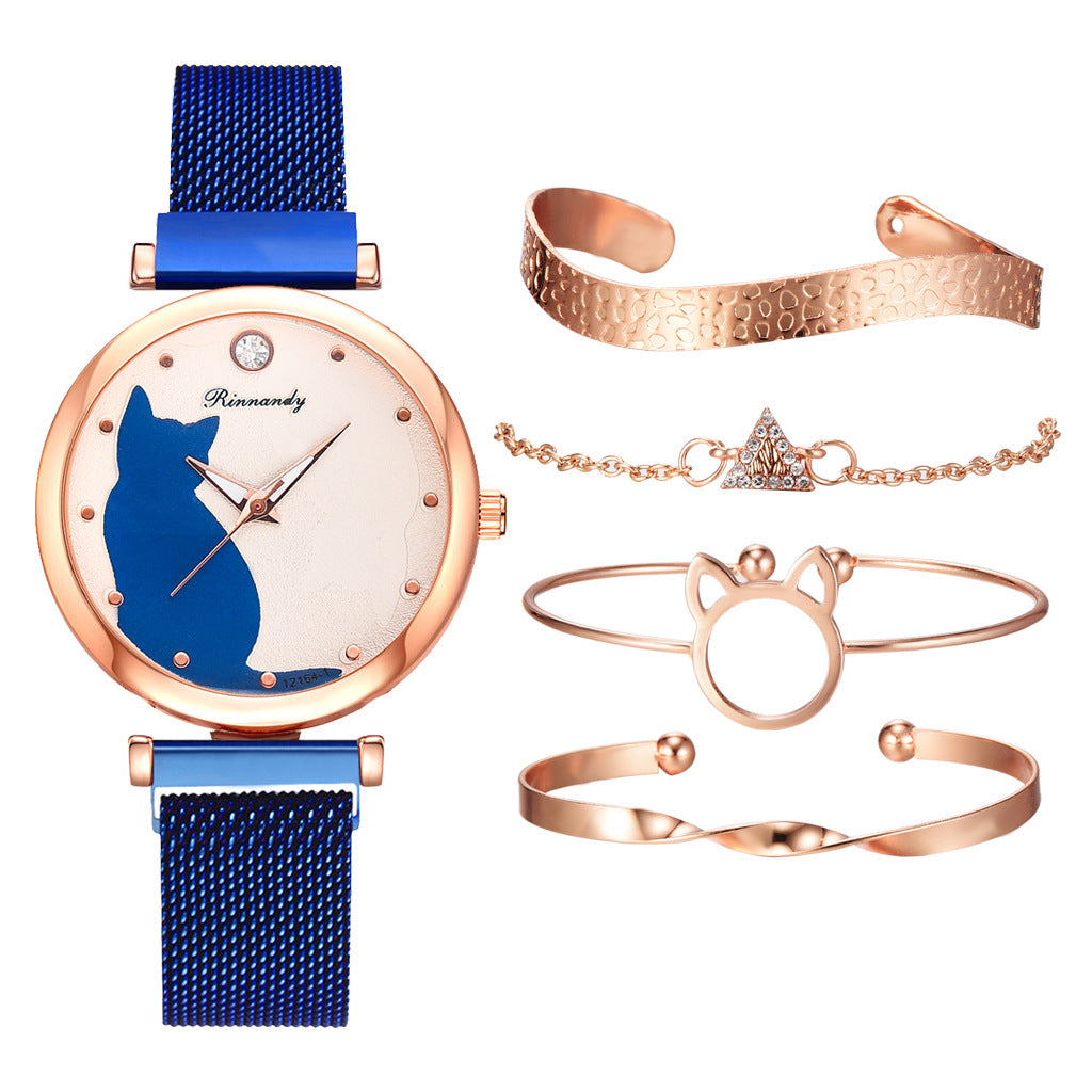 Women's cat watch bracelet set - FASHIONKULTUR