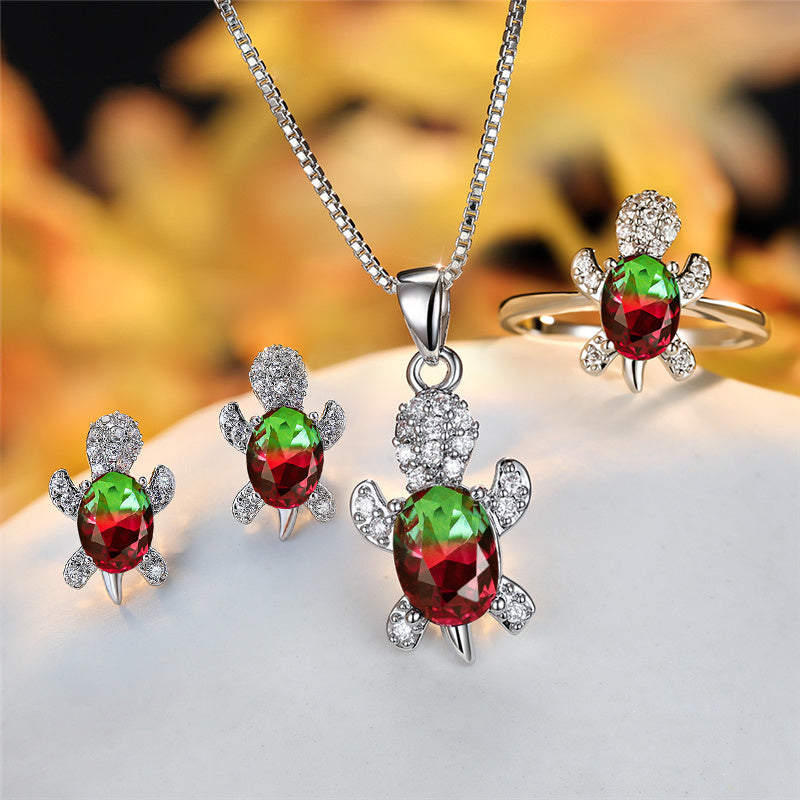 Fashion Oval Zircon Pendant Turtle Shape Necklaces With Rainbow Stone Multicolor Animal Necklace Jewelry For Woman And Children - FASHIONKULTUR