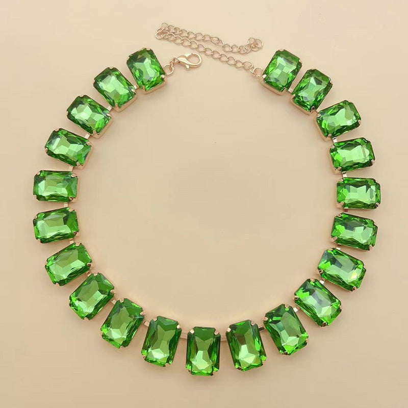 Rectangular Square Mixed Color Rhinestone Necklace European And American Fashion - FASHIONKULTUR