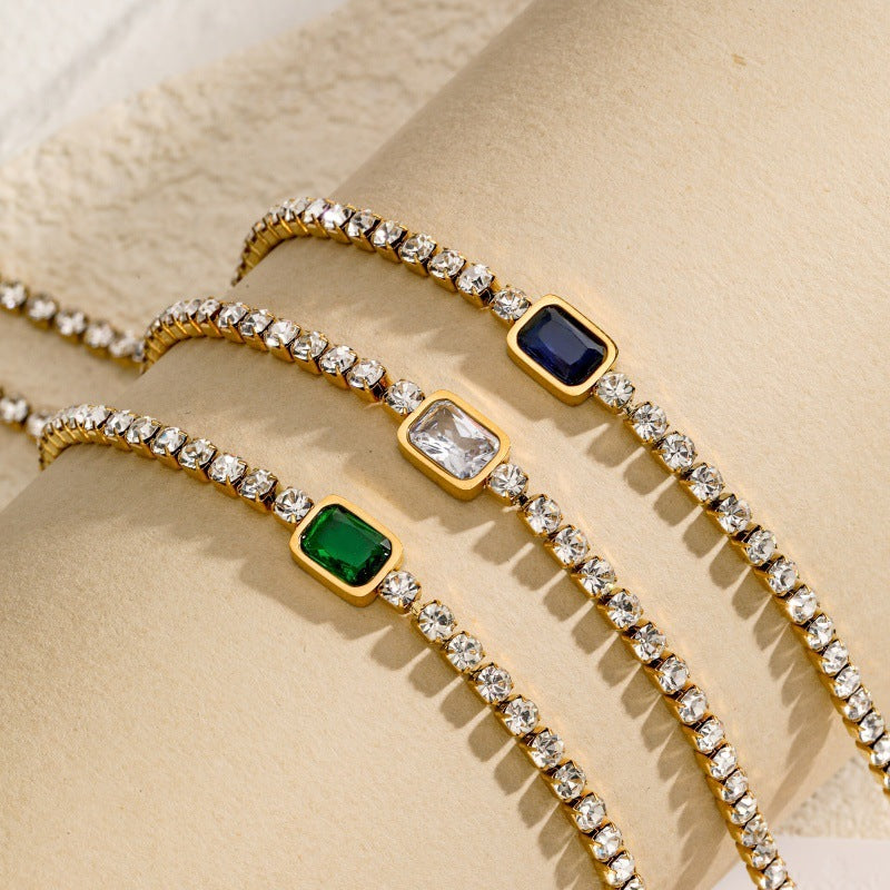 Tennis Zircon Light Luxury Emerald Stainless Steel Plated 18K Gold Necklace - FASHIONKULTUR
