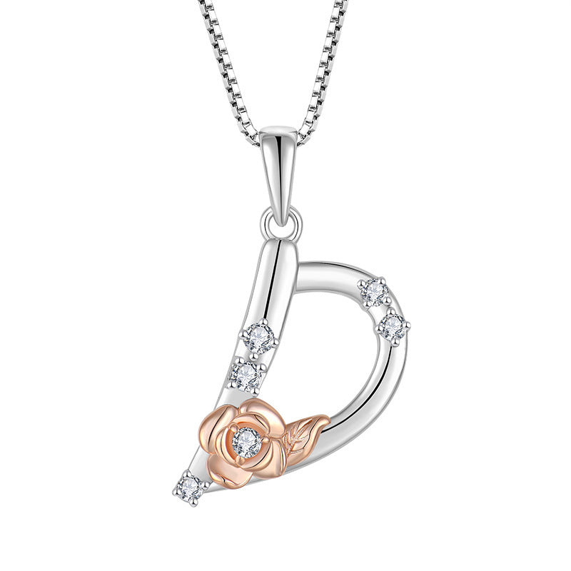 925 Sterling Silver Necklace Jewellery Female Collarbone Chain Hundred With English 26 Letters Zircon Pendant - FASHIONKULTUR