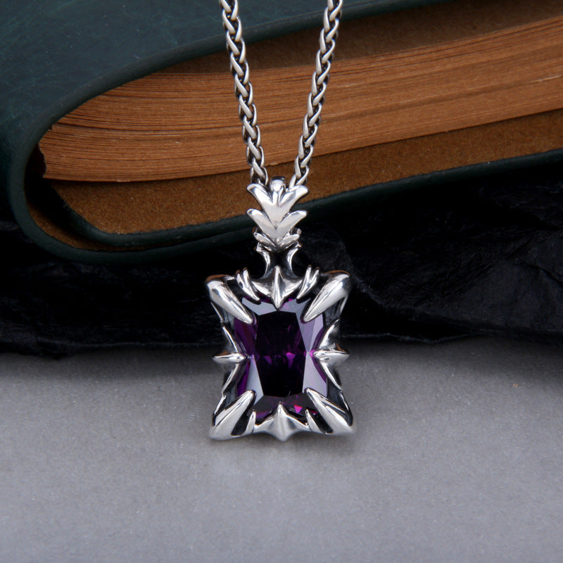 S925 Sterling Silver Purple Gem Gothic Men's Dominant Pendant - FASHIONKULTUR