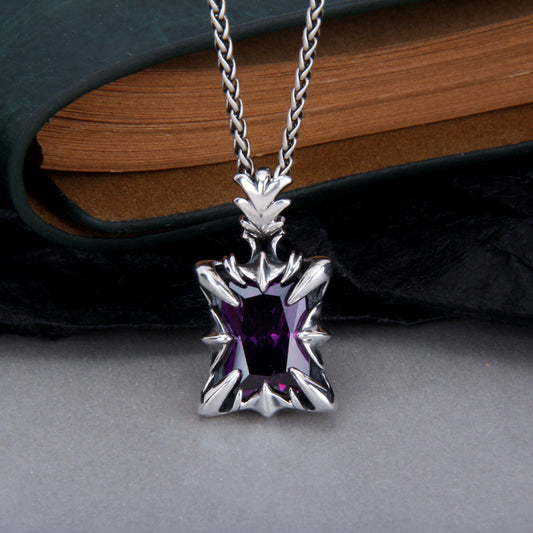 S925 Sterling Silver Purple Gem Gothic Men's Dominant Pendant - FASHIONKULTUR