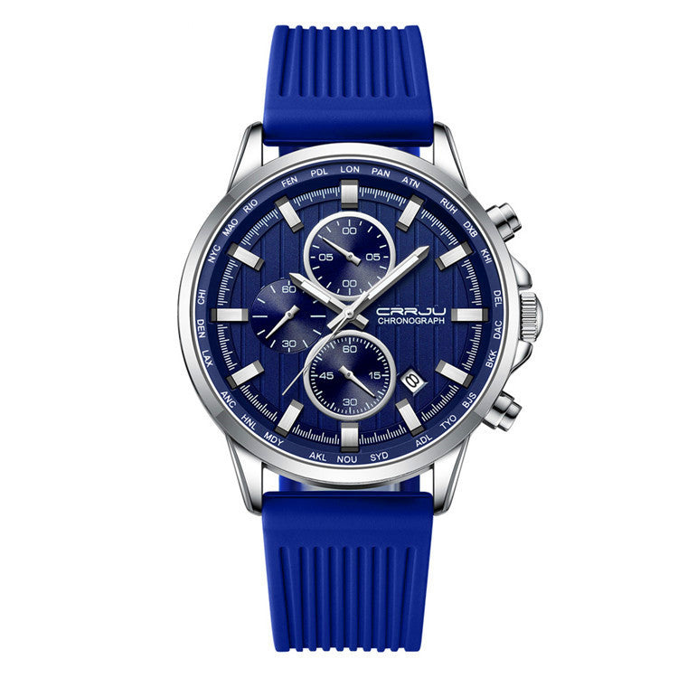 New Men's Silicone Strap Six-pin Steel Strap Business Casual Watch - FASHIONKULTUR