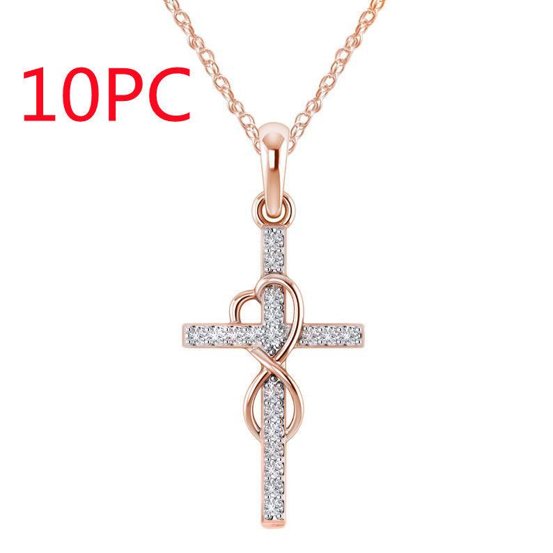 Alloy Pendant With Diamond And Eight-character Cross Necklace - FASHIONKULTUR