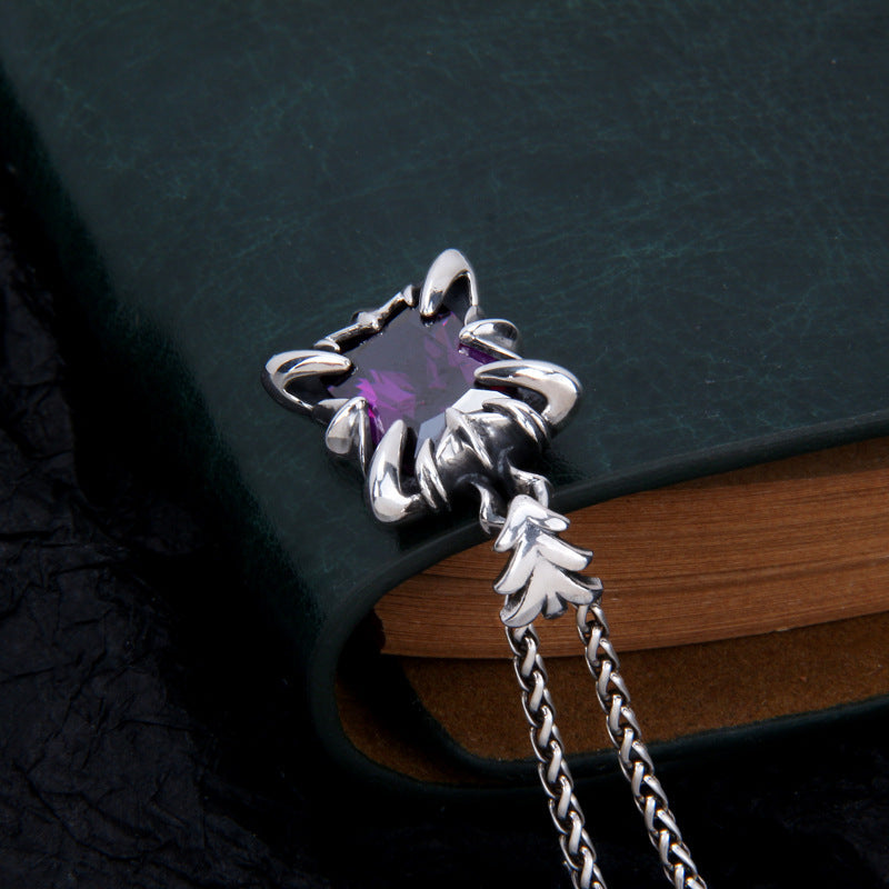S925 Sterling Silver Purple Gem Gothic Men's Dominant Pendant - FASHIONKULTUR