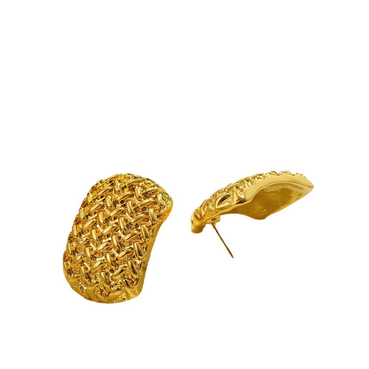 18K Gold Retro High Profile Large Earrings Bends And Hitches - FASHIONKULTUR
