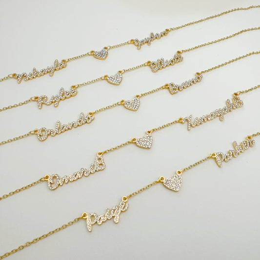 Customized DIY Diamond Inlaid Multi Name Necklace Stainless Steel Chain Heart Charming Choker Customized Necklace Jewelry - FASHIONKULTUR