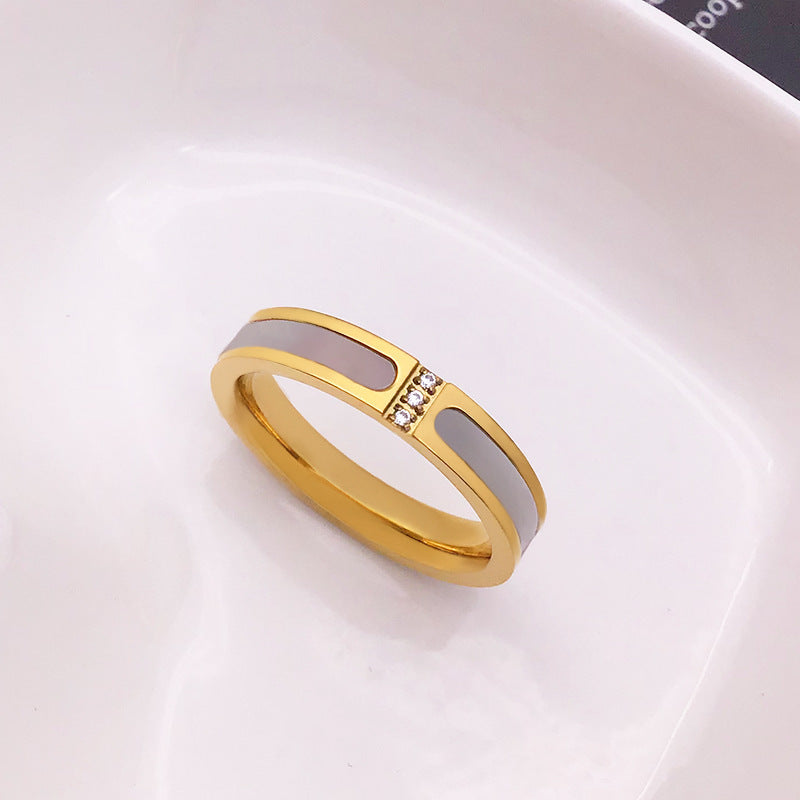 Fashion three diamond inlaid shell ring - FASHIONKULTUR