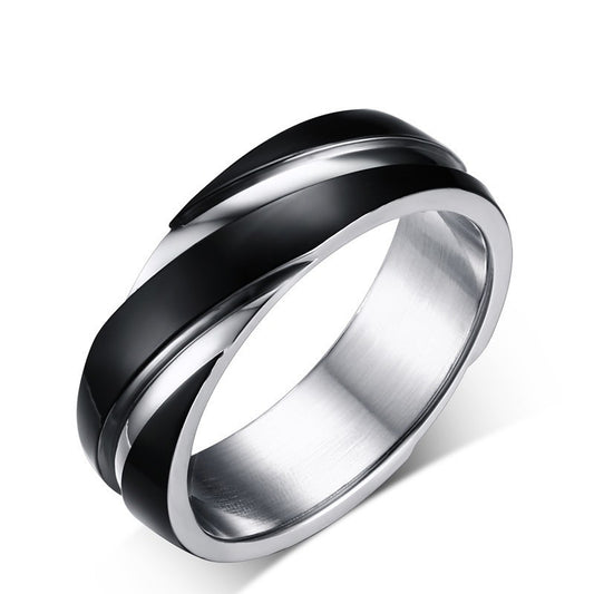 Black Titanium Steel Twill Men's Ring - FASHIONKULTUR