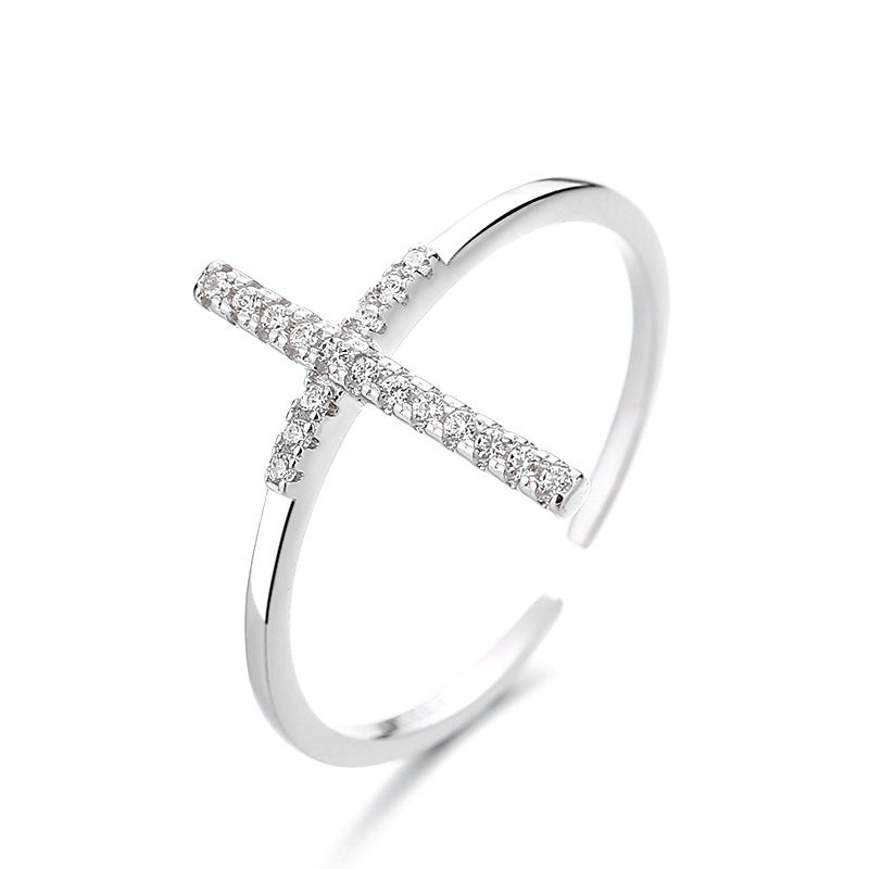 European And American Simple INS Style Cross Open Ring Female 925 Sterling Silver Niche Design - FASHIONKULTUR
